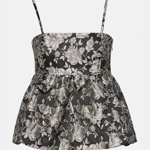 Floral Black and Gray Peplum Top
